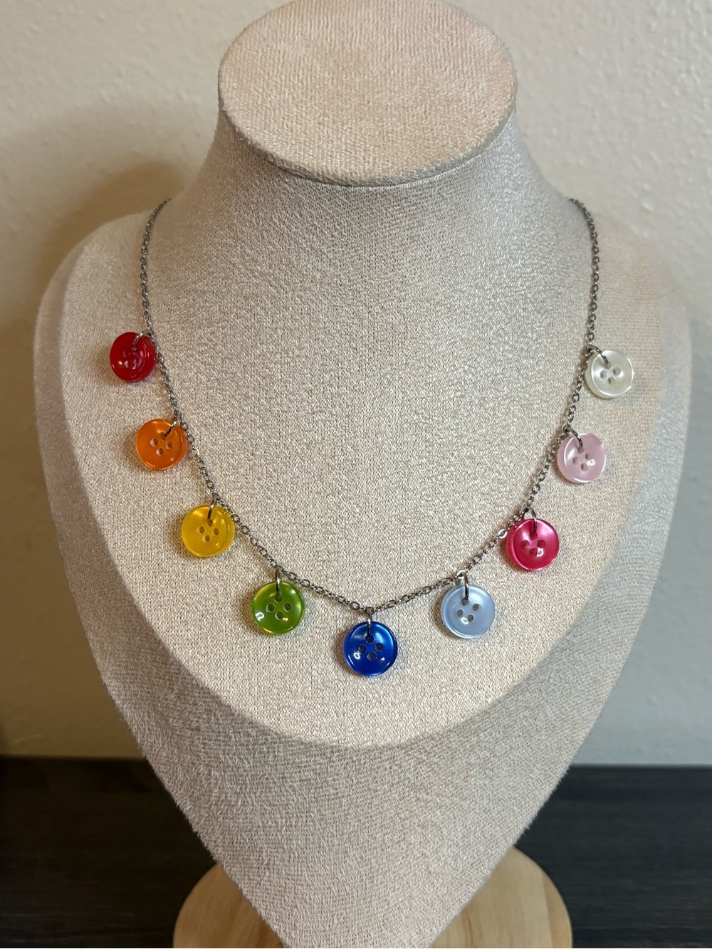 Handmade Silver/Colorful Button Charm Necklace | Waterproof & Tarnish Resistant